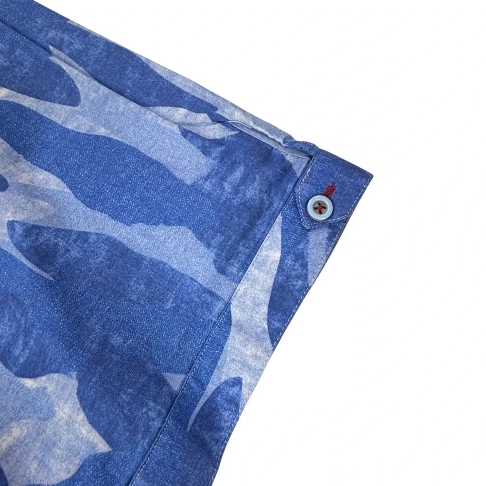 Luciano Visconti Mens‎ Shirt Large Blue Camouflage Pattern Short Sleeve - Picture 3 of 16